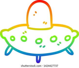 rainbow gradient line drawing of a cartoon alien spaceship