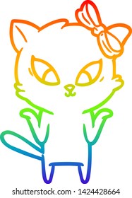 rainbow gradient line drawing of a cartoon cat