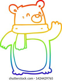 rainbow gradient line drawing of a cartoon bear wearing scarf