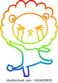 dibujo de una línea de gradiente de arco iris de un león llorando una caricatura