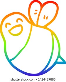 rainbow gradient line drawing of a cartoon bee