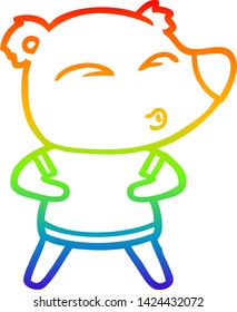 dibujo de una línea degradada de un oso silbador de dibujos animados