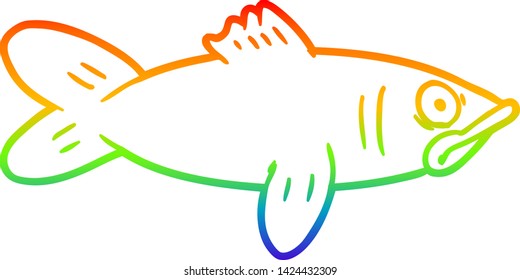 dibujo de línea de gradiente de arco iris de un pez caricatura