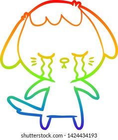 rainbow gradient line drawing of a cartoon crying dog