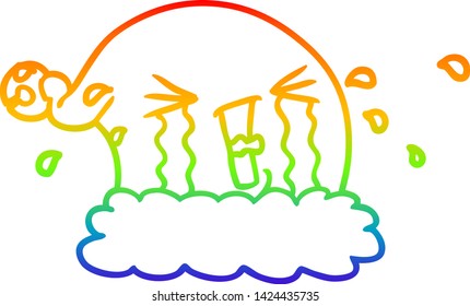 rainbow gradient line drawing of a cartoon christmas hat crying