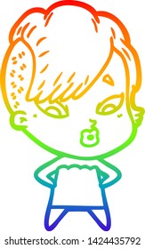 rainbow gradient line drawing of a cartoon surprised girl