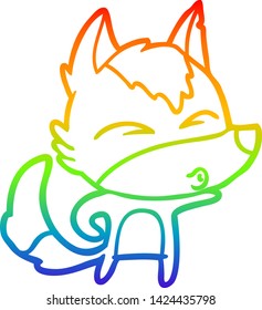 rainbow gradient line drawing of a cartoon wolf whistling