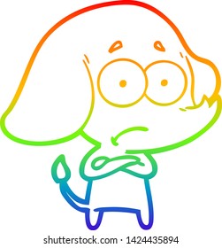 dibujo de una línea de gradiente de arco iris de un elefante inseguro de la caricatura