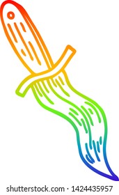 rainbow gradient line drawing of a cartoon tattoo dagger symbol