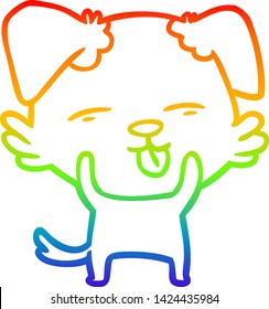 rainbow gradient line drawing of a cartoon dog sticking out tongue