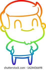 rainbow gradient line drawing of a cartoon happy man