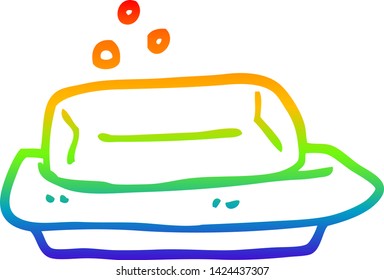 dibujo de línea de gradiente de arco iris de un jabón de dibujos animados y plato