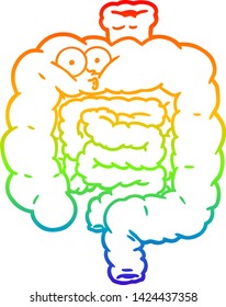 rainbow gradient line drawing of a cartoon surprised intestines
