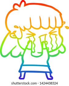 rainbow gradient line drawing of a cartoon woman in tears