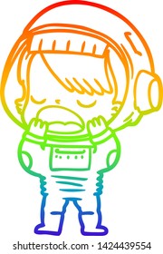 rainbow gradient line drawing of a cartoon talking astronaut yawning