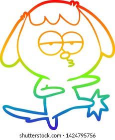 dibujo de la línea de gradiente del arcoiris de un perro aburrido pateando la pierna