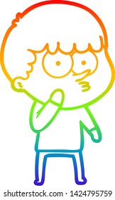 rainbow gradient line drawing of a cartoon curious boy