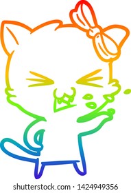 rainbow gradient line drawing of a cartoon cat