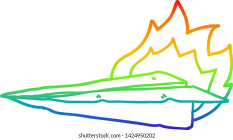 rainbow gradient line drawing of a cartoon burning paper airplane