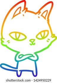 Regenbogen-Farbverlauf-Zeichnung einer Cartoon-Katze, die starrt