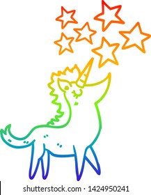 rainbow gradient line drawing of a cartoon unicorn