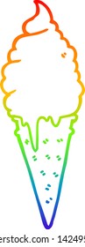 dibujo de una línea de gradiente de arco iris de un helado de dibujos animados
