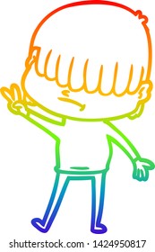 rainbow gradient line drawing of a cartoon boy with untidy hair