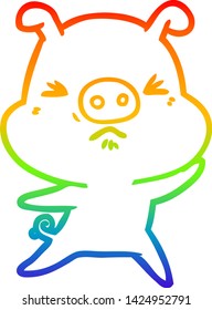 dibujo de una línea de gradiente de arco iris de un cerdo enfurecido