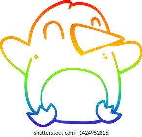 rainbow gradient line drawing of a cartoon christmas penguin
