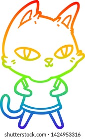Regenbogen-Farbverlauf-Zeichnung einer Cartoon-Katze, die starrt