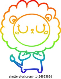 dibujo de una línea de gradiente de arco iris de un león de dibujos animados