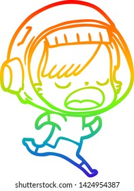 dibujo de una línea de gradiente de arco iris de un astronauta de caricatura