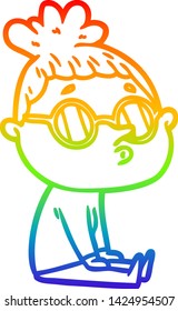 rainbow gradient line drawing of a cartoon woman wearing glasses
