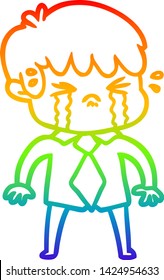 dibujo de una línea de gradiente de arco iris de un niño de caricatura que llora
