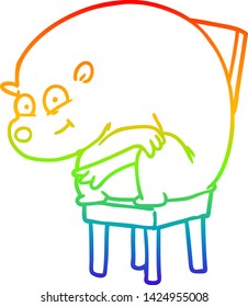 rainbow gradient line drawing of a cartoon bear sitting on chari