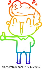 dibujo de una línea de gradiente de arco iris de un hombre emocionado por la caricatura