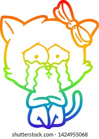 rainbow gradient line drawing of a cartoon cat