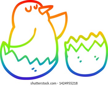 dibujo de línea de gradiente de arco iris de un pájaro para incubar de dibujos animados