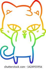rainbow gradient line drawing of a cartoon cat