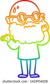 dibujo de una línea de degradado de arco iris de un hombre preocupado con barba y gafas de sol
