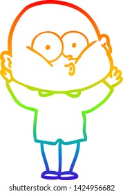 rainbow gradient line drawing of a cartoon bald man staring