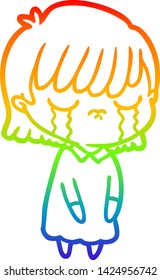 rainbow gradient line drawing of a cartoon woman crying