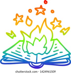 rainbow gradient line drawing of a cartoon spell book