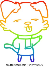 rainbow gradient line drawing of a cartoon dog sticking out tongue