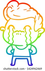 dibujo de una línea de gradiente de arco iris de un hombre de dibujos animados llorando