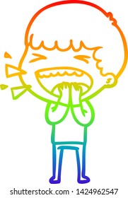 rainbow gradient line drawing of a cartoon laughing man