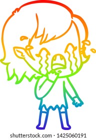 Regenbogen-Farbverlauf-Linie Zeichnung einer Cartoon weinenden Vampirmädchen