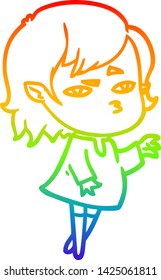 rainbow gradient line drawing of a cartoon vampire girl