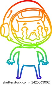 rainbow gradient line drawing of a cartoon crying astronaut