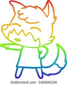 rainbow gradient line drawing of a cartoon fox in dress pointing
